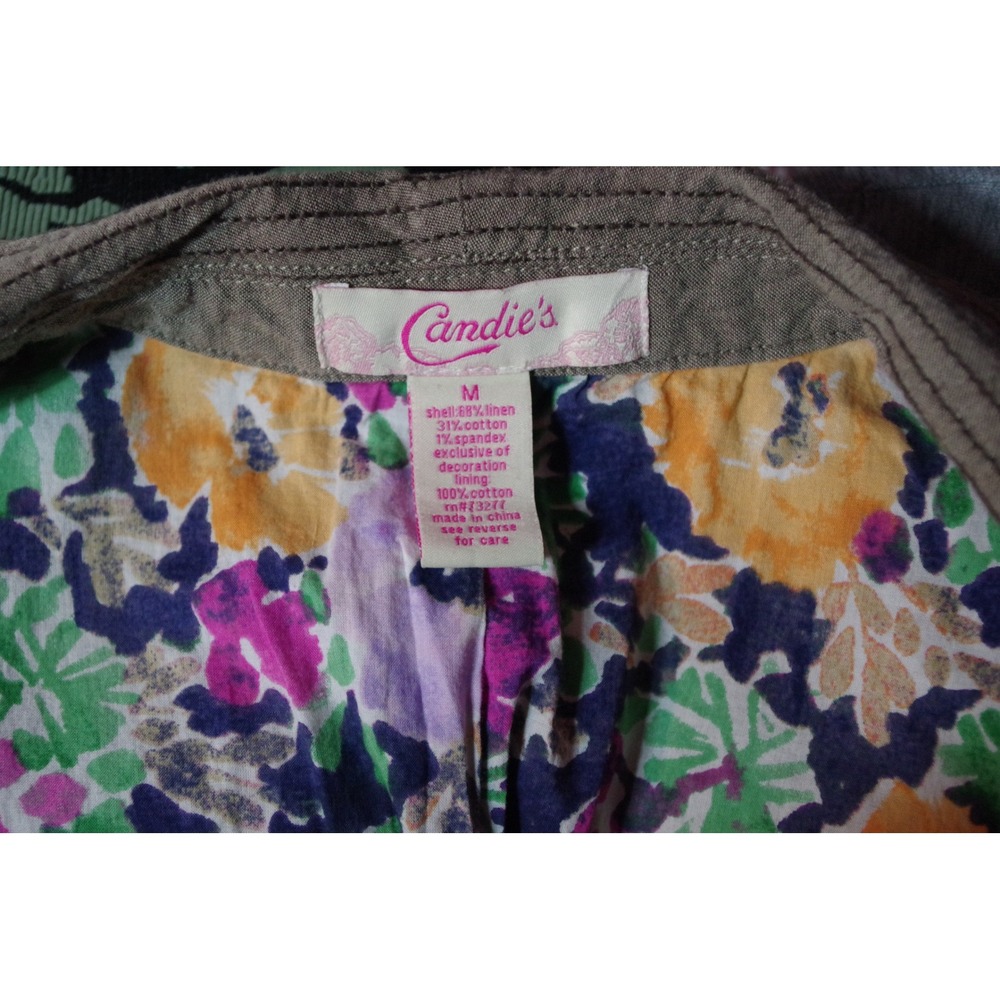 Candies Womens Medium Taupe Brown Linen Blend Short Sleeve Cropped Jacket - Picture 4 of 5